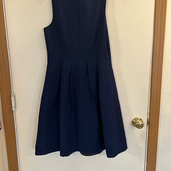 J. Crew Dresses | J. Crew Navy Blue Pleated Fit And Flare V Neck Dress...size 8 - Picture 3 of 8